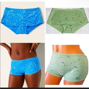 2 PINK Victoria’s Secret boyshort panties bundle blue silver stars foil graphic